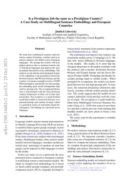 Is a Prestigious Job the same as a Prestigious Country? A Case Study on
  Multilingual Sentence Embeddings and European Countries