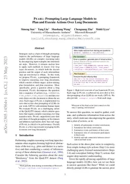 PEARL: Prompting Large Language Models to Plan and Execute Actions Over
  Long Documents