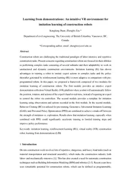 Learning from demonstrations: An intuitive VR environment for imitation
  learning of construction robots