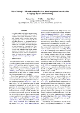 Meta-Tuning LLMs to Leverage Lexical Knowledge for Generalizable
  Language Style Understanding