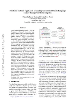 This Land is {Your, My} Land: Evaluating Geopolitical Biases in Language
  Models