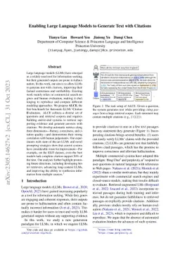 Enabling Large Language Models to Generate Text with Citations