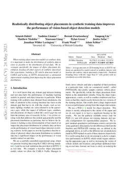 Realistically distributing object placements in synthetic training data
  improves the performance of vision-based object detection models