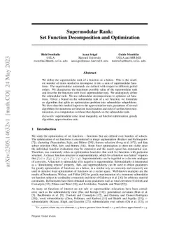 Supermodular Rank: Set Function Decomposition and Optimization