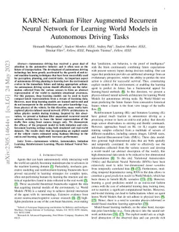 KARNet: Kalman Filter Augmented Recurrent Neural Network for Learning
  World Models in Autonomous Driving Tasks