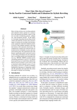 Don't Take This Out of Context! On the Need for Contextual Models and
  Evaluations for Stylistic Rewriting