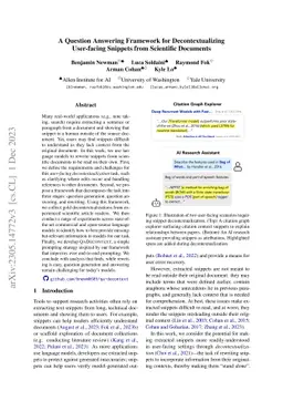 A Question Answering Framework for Decontextualizing User-facing
  Snippets from Scientific Documents