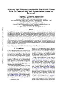 Advancing Topic Segmentation and Outline Generation in Chinese Texts:
  The Paragraph-level Topic Representation, Corpus, and Benchmark