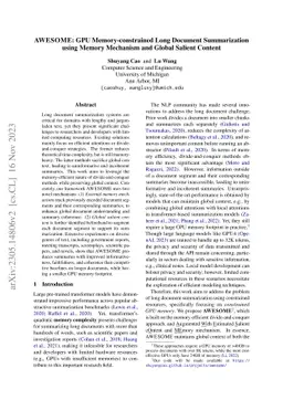 AWESOME: GPU Memory-constrained Long Document Summarization using Memory
  Mechanism and Global Salient Content