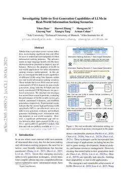 Investigating Table-to-Text Generation Capabilities of LLMs in
  Real-World Information Seeking Scenarios
