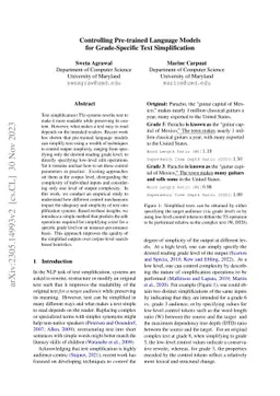 Controlling Pre-trained Language Models for Grade-Specific Text
  Simplification