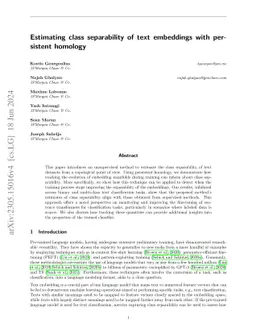 Estimating class separability of text embeddings with persistent
  homology