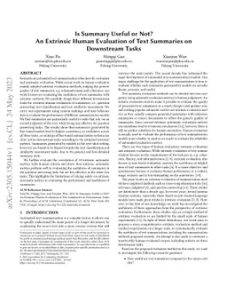 Is Summary Useful or Not? An Extrinsic Human Evaluation of Text
  Summaries on Downstream Tasks