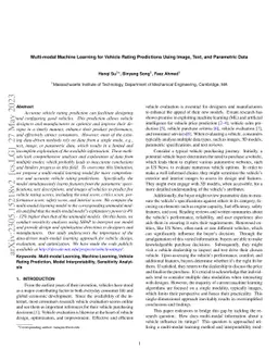 Multi-modal Machine Learning for Vehicle Rating Predictions Using Image,
  Text, and Parametric Data