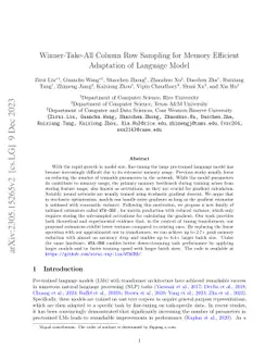 Winner-Take-All Column Row Sampling for Memory Efficient Adaptation of
  Language Model