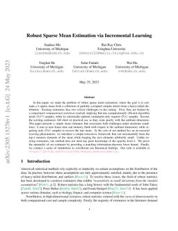 Sparse Mean Estimation in Adversarial Settings via Incremental Learning