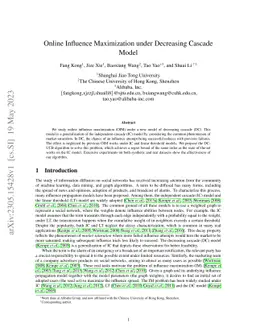 Online Influence Maximization under Decreasing Cascade Model