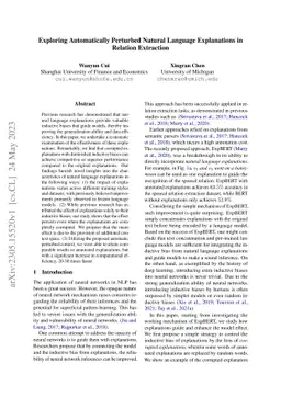 Exploring Automatically Perturbed Natural Language Explanations in
  Relation Extraction