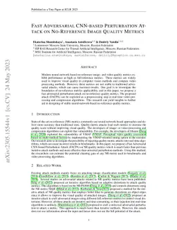 Fast Adversarial CNN-based Perturbation Attack on No-Reference Image-
  and Video-Quality Metrics