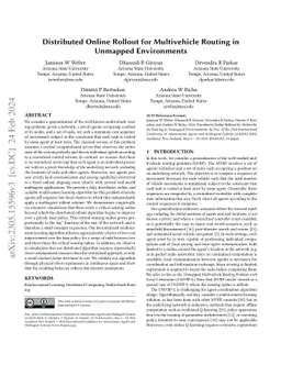 Distributed Online Rollout for Multivehicle Routing in Unmapped
  Environments
