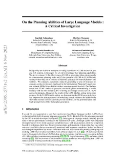 On the Planning Abilities of Large Language Models : A Critical
  Investigation