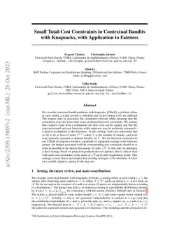 Small Total-Cost Constraints in Contextual Bandits with Knapsacks, with
  Application to Fairness