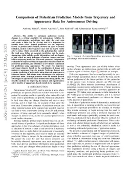 Comparison of Pedestrian Prediction Models from Trajectory and
  Appearance Data for Autonomous Driving