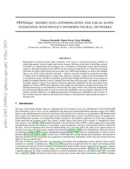 PINNslope: seismic data interpolation and local slope estimation with
  physics informed neural networks