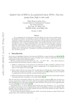Implicit bias of SGD in $L_{2}$-regularized linear DNNs: One-way jumps
  from high to low rank