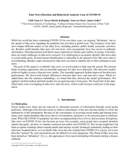 Fake News Detection and Behavioral Analysis: Case of COVID-19