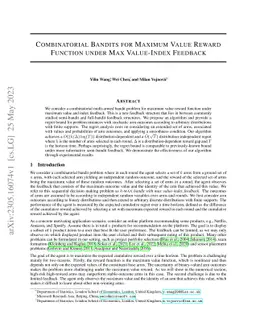 Combinatorial Bandits for Maximum Value Reward Function under Max
  Value-Index Feedback