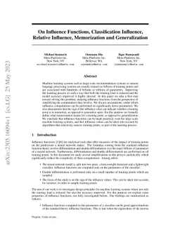 On Influence Functions, Classification Influence, Relative Influence,
  Memorization and Generalization