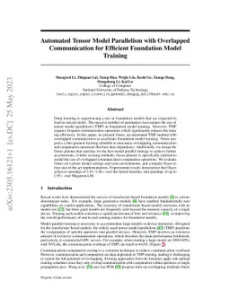 Automated Tensor Model Parallelism with Overlapped Communication for
  Efficient Foundation Model Training