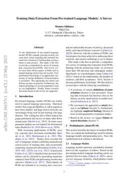 Training Data Extraction From Pre-trained Language Models: A Survey