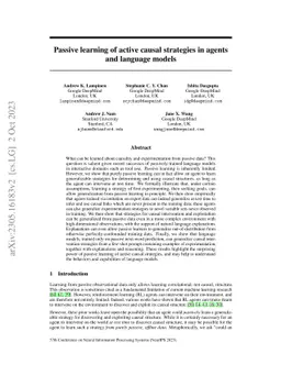 Passive learning of active causal strategies in agents and language
  models