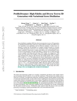 ProlificDreamer: High-Fidelity and Diverse Text-to-3D Generation with
  Variational Score Distillation