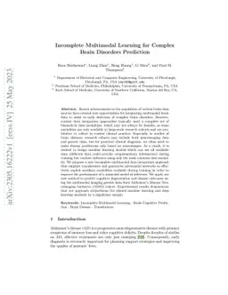 Incomplete Multimodal Learning for Complex Brain Disorders Prediction
