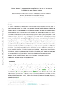 Neural Natural Language Processing for Long Texts: A Survey on
  Classification and Summarization