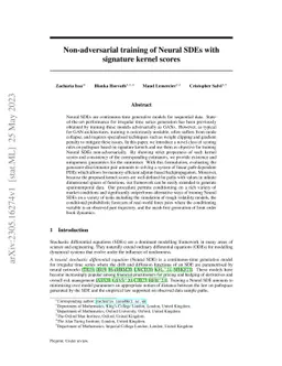 Non-adversarial training of Neural SDEs with signature kernel scores