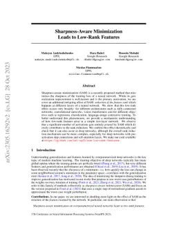 Sharpness-Aware Minimization Leads to Low-Rank Features