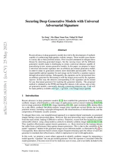 Securing Deep Generative Models with Universal Adversarial Signature