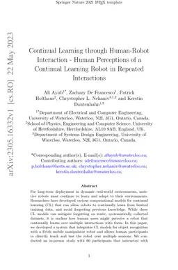 Continual Learning through Human-Robot Interaction: Human Perceptions of a Continual Learning Robot in Repeated Interactions
