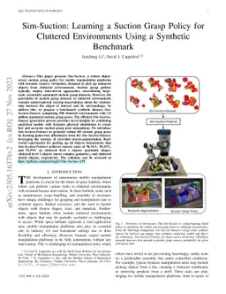 Sim-Suction: Learning a Suction Grasp Policy for Cluttered Environments
  Using a Synthetic Benchmark