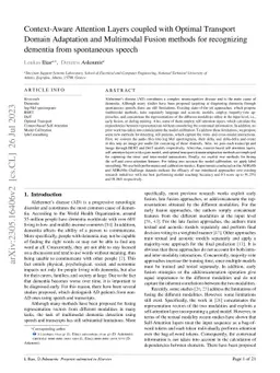 Context-aware attention layers coupled with optimal transport domain
  adaptation and multimodal fusion methods for recognizing dementia from
  spontaneous speech