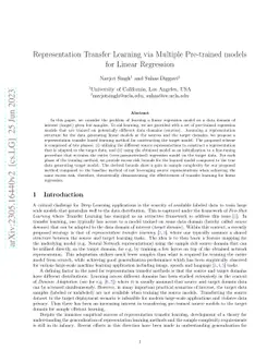 Representation Transfer Learning via Multiple Pre-trained models for
  Linear Regression