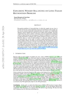 Exploring Weight Balancing on Long-Tailed Recognition Problem
