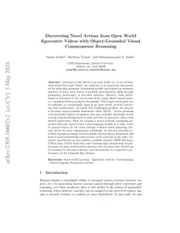 Discovering Novel Actions from Open World Egocentric Videos with
  Object-Grounded Visual Commonsense Reasoning