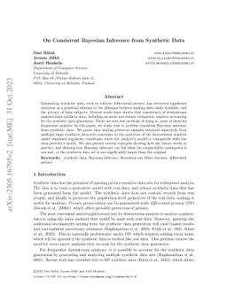 On Consistent Bayesian Inference from Synthetic Data