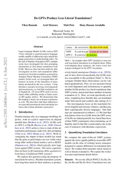 Do GPTs Produce Less Literal Translations?