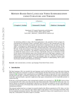 Motion-Based Sign Language Video Summarization using Curvature and
  Torsion